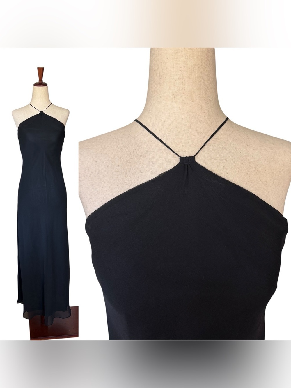 Vintage 90s Max Studio Black Halter Neck Dress Minimalist Bessette XS
